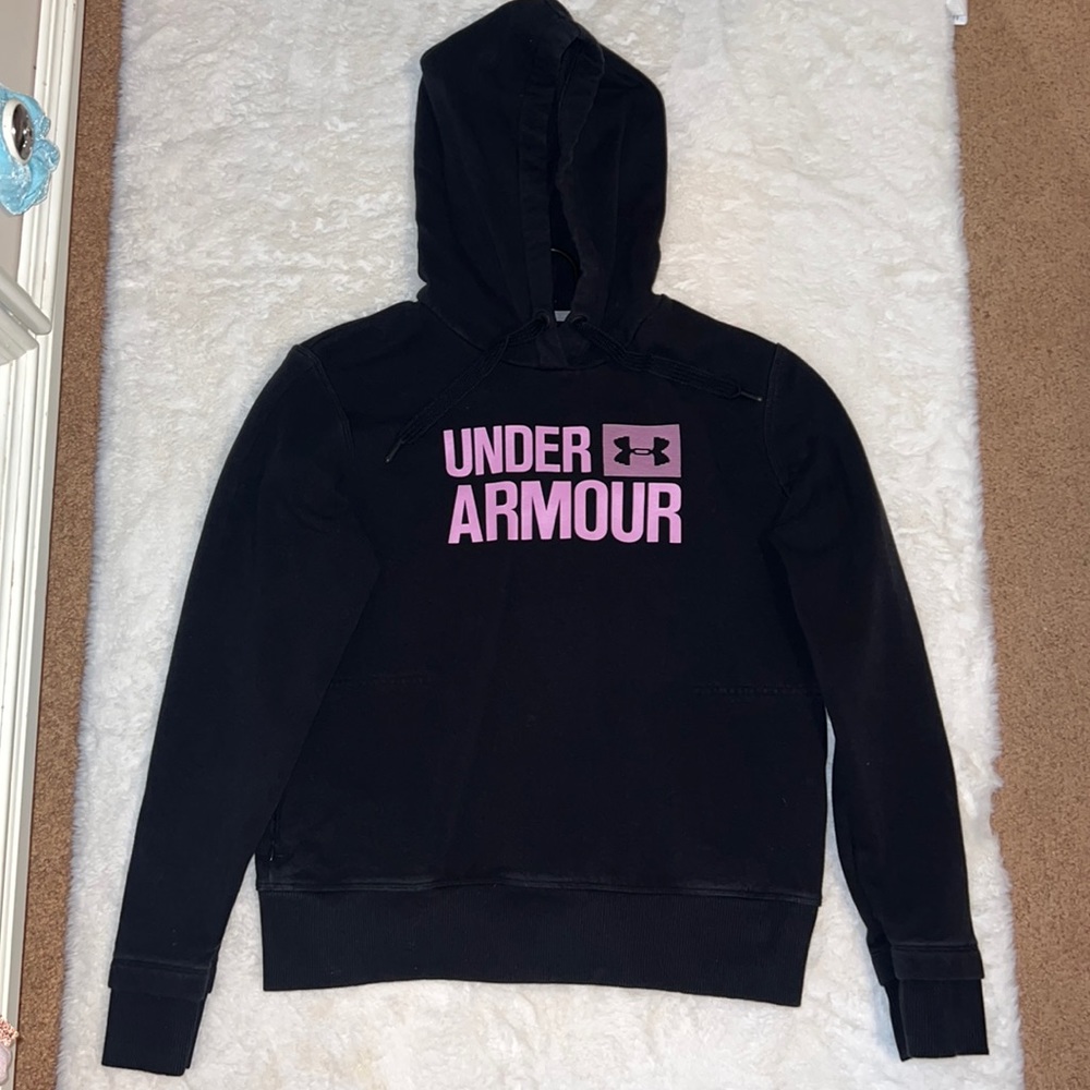 Under Armor Black Hoodie With Purple Writing